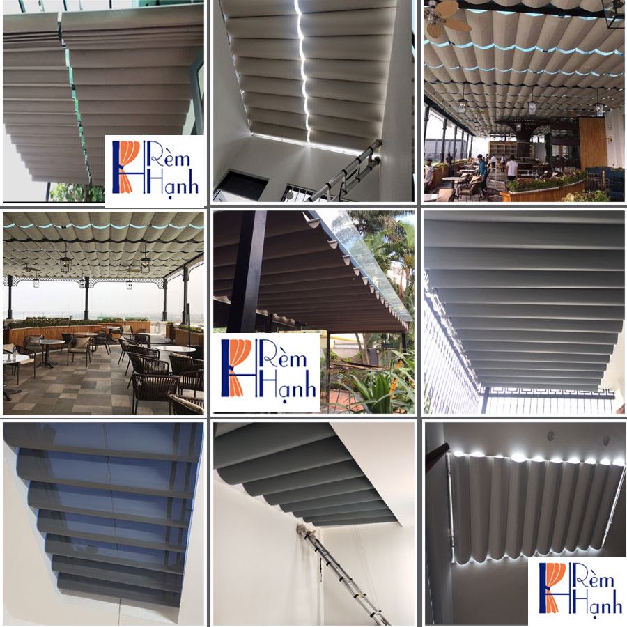 Bạt trần xếp lớp che nắng mưa mái kính mã BT06