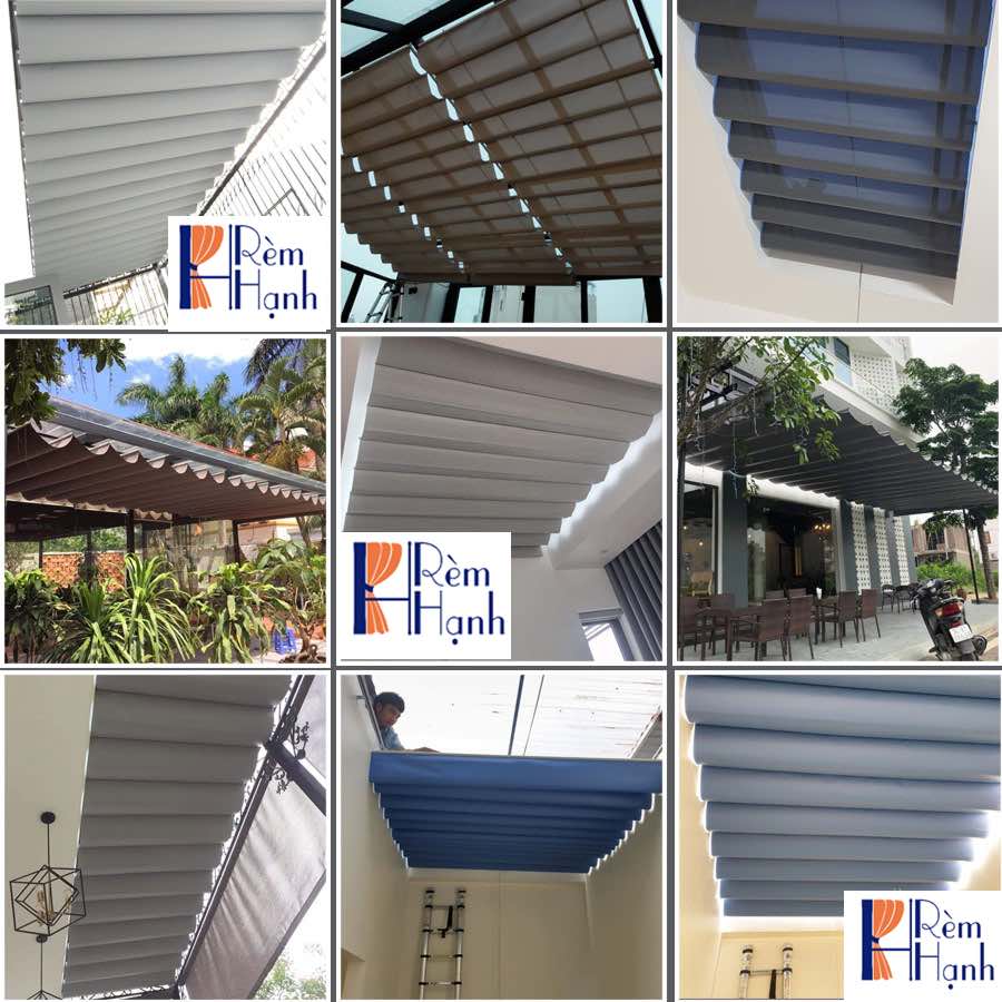 Bạt trần xếp lớp che nắng mưa mái kính mã BT06